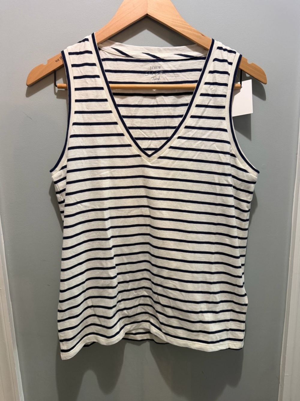 J. Crew Factory Navy & Cream Cotton Slub Striped V-Neck Tank Top